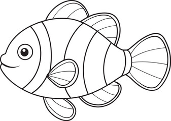Clownfish illustration in line art perfect for children’s coloring pages and aquatic fun