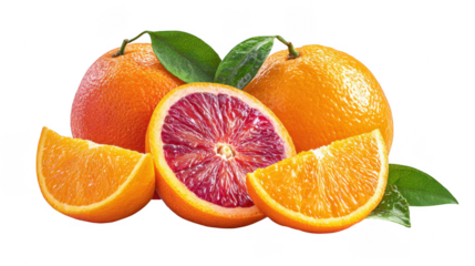 Fresh Orange Slices with Leaves fruit arrangements on Black Background