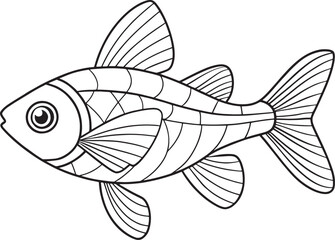 Simple danio fish illustration in black and white perfect for kids coloring or creative sketches