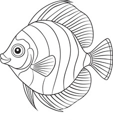Striped discus fish in line drawing style perfect for creative coloring or tropical fish themes