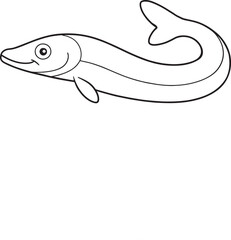 Whimsical eel fish drawing in outline style great for coloring books and underwater fun