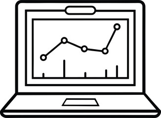 Line Graph on Laptop Screen – Vector Illustration of Data Visualization and Analytics