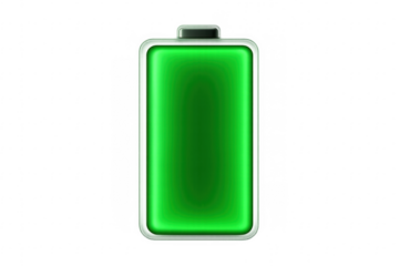 Green Full Battery Charging Showing Energy and Power on Transparent Background