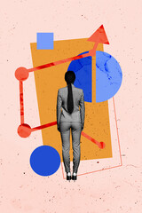 Composite sketch design artwork 3D photo collage of businesswoman stand back graphics arrow up...