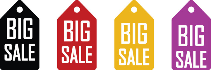 Big Sale Tags: Vibrant Colors, Retail Promotion, Marketing Graphics