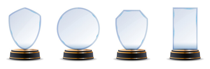 Bronze-detailed glass trophy. Realistic elegant award for success, professional results, business competitions or personal accomplishments. Isolated transparent prize design.