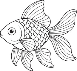 Cartoon goldfish drawing with flowing fins and bold scales ideal for kids coloring pages