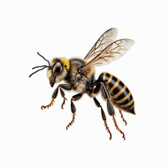 Bee in Flight: A close-up shot captures the intricate details of a bee in mid-flight, showcasing its delicate wings and vibrant markings, highlighting its role in nature's pollination process.