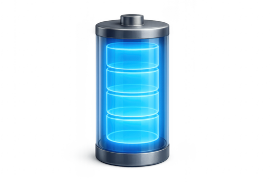 Glass cylindrical battery charging with transparent background