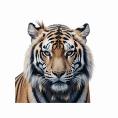 Obraz premium Majestic Tiger Portrait: A close-up view of a striking tiger's face, its piercing gaze and bold stripes convey a sense of power and grace.
