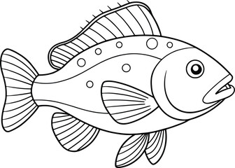 Cartoon grouper fish illustration with spot patterns and fins for underwaterthemed artwork