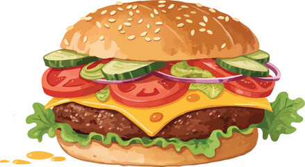 Burger Illustration vector design in white background, Burger Logo and icon vector design