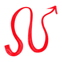 Hand drawn red arrow icon on transparent background. Wavy direction graphic element.