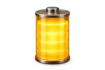 Glass Battery Icon Showing Increasing Energy Levels on Transparent Background