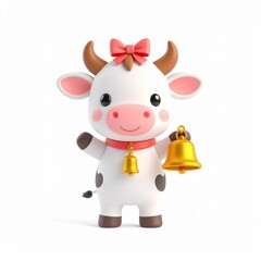 Fototapeta premium 3D Cow with Bell and Red Bow