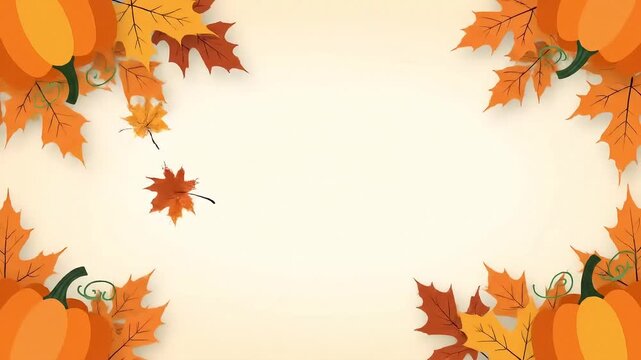 Autumnal pumpkins & leaves border; blank space; fall design