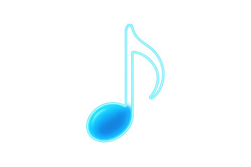 Glowing blue eighth note representing music and sound on transparent background