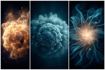A set of three pictures of a flower, a flower and a flower in the middle of a black background