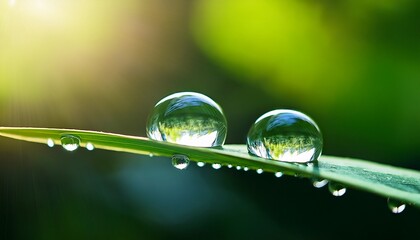 close up of water droplet on green leaf with blurred background