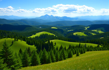 Obraz premium Green Mountains and Wild Land Natural Scenery