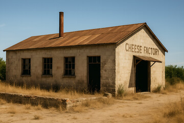 Abandoned Building with 'Cheese Factory' Sign