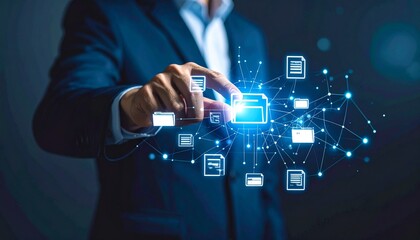 Obraz premium Businessman Touching Futuristic Digital Interface