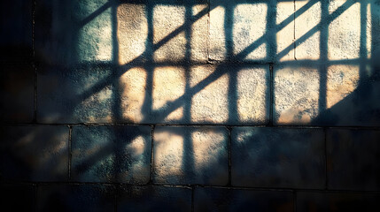 Shadow patterns on brick wall create abstract backdrop. Dark and light contrast for texture design