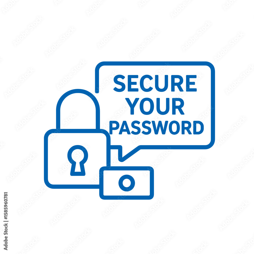 Poster secure your password icon with lock and message bubble design