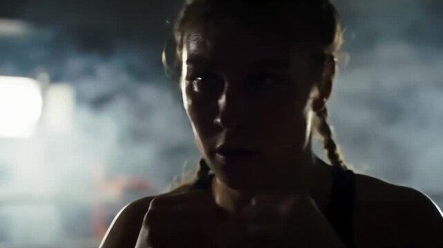 Boxer shadowboxing gym smoky ring
