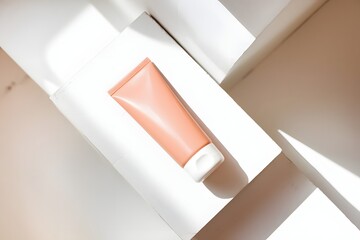 A Makeup Primer Tube Packaging Mockup on White Minimal Elegant Background