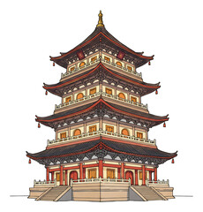 Fototapeta premium 鮮やかな色彩 美しい五重塔 夕焼け空を背景に堂々と立つ