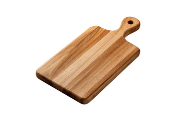 Fototapeta premium A rustic wooden cutting board with a handle, isolated on a transparent background, ready for food preparation