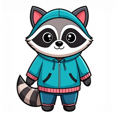 Obraz premium Cute Raccoon In Blue Hoodie And Pink Cuffs