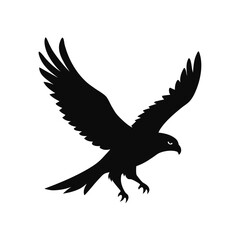 Hawk silhouette diving downward in sharp motion representing hunting instinct on white background