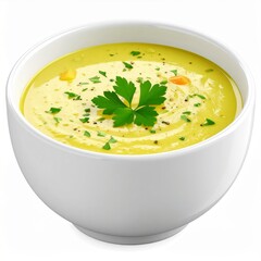 Creamy Yellow Vegetable Soup In White Bowl