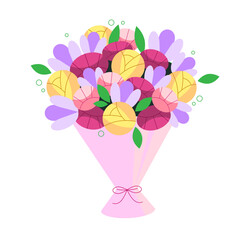 Bright Flower Bouquet in Pastel Colors Wrapped in Pink Paper