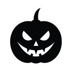 Fototapeta premium Silhouette of carved pumpkin face jack o lantern expressing spooky emotion on white background