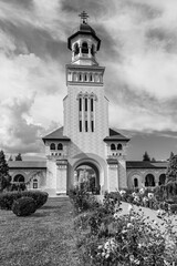 Alba Iulia, Transylvania, Romania: Tower gate entrance into the Coronation Cathedral, Reunification Cathedral, orthodox church dedicated to the Holy Trinity and the Holy Archangels Michael and Gabriel