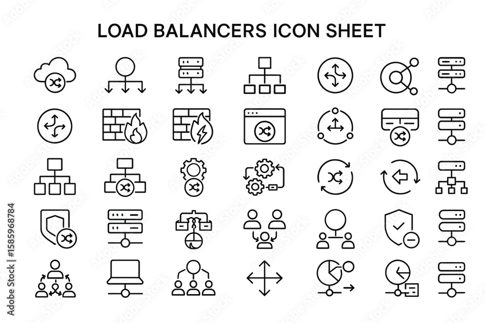 Poster load balancers icon sheet: a comprehensive collection of meticulously crafted icons representing loa
