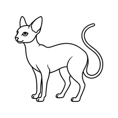 Cartoon sphynx cat line art drawing isolated on white background