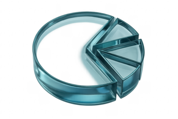 Glass pie chart showing market share with transparent background