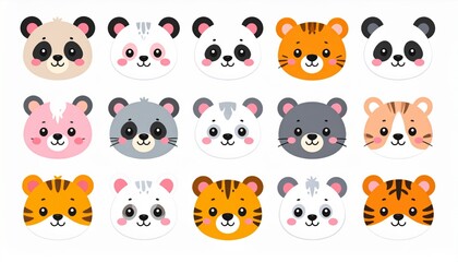 Obraz premium Pixel Art Collection Of Cute Animal Faces
