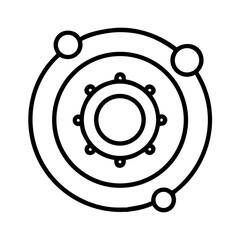 Fototapeta premium Solar system model icon in line art style with planetary orbits 