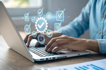 Electronic signature concept, E-signing, Business man using stylus pen signing contract electronic document on laptop, Document management, Sign agreement, E-documents for paperless transactions.