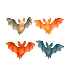 Fototapeta premium Colorful Halloween Bats – Watercolor Flying Bat Clipart Set