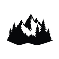 Obraz premium Nature scene silhouette showing pine tree forest along mountain landscape with white background