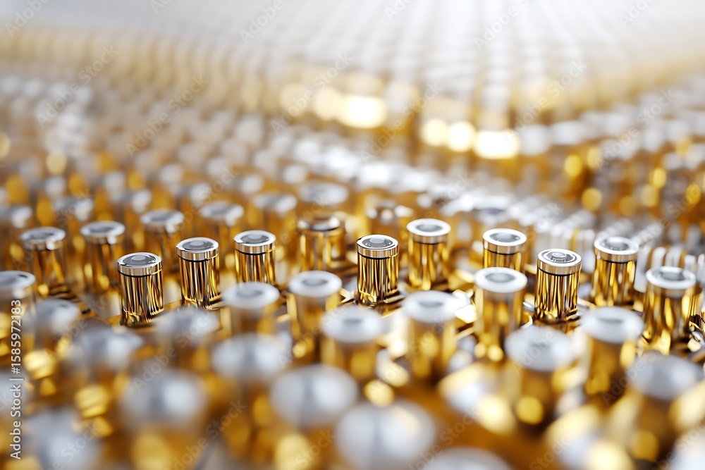Wall mural golden electronic components arrayed in a precise pattern for technology and industry applications