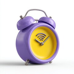 Purple alarm clock with yellow face and wifi symbol