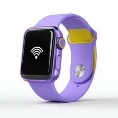 Purple smartwatch with yellow accents and wifi symbol