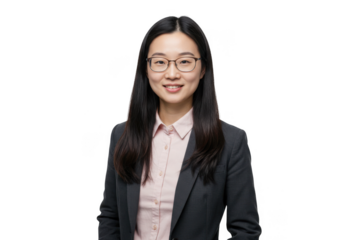 Young asian woman wearing glasses and business attire isolated on transparent background